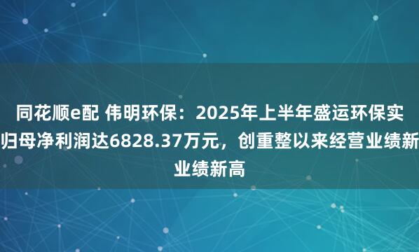 同花顺e配 伟明环保：2025年上半年盛运环保实现归母净利润达6828.37万元，创重整以来经营业绩新高